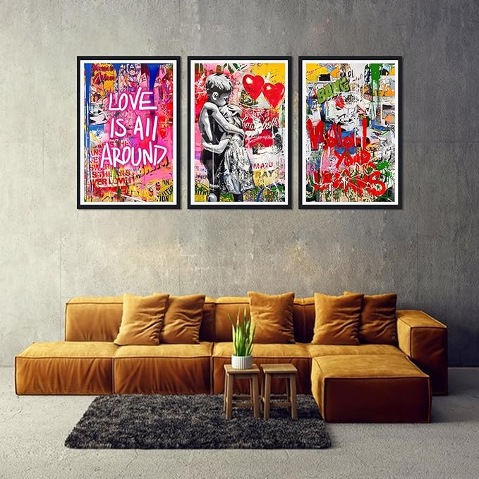 Novatique Graffiti Wall Art for Living Room Banksy Canvas Wall Art Graffiti Street Print Pictures for Bedroom Wall Decor,24" x 36" x 3pcs