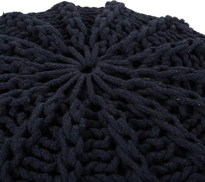 Christopher Knight Home Corisande Modern Knitted Cotton Round Pouf, Dark Blue