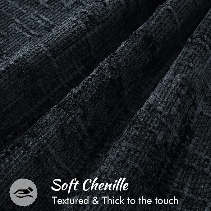 decorUhome Chenille Throw Pillow Covers 22x22 Set of 2, Thick Textured Slubby Neutral Decorative Pillow Covers with Elegant Design for Couch, Sofa, Living Room, Black