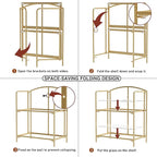 Crofy No Assembly Folding Bookshelf for Living Room, 2 Tier Gold Collapsible Book Shelf for Home Office, Portable Bookcase Storage Organizer