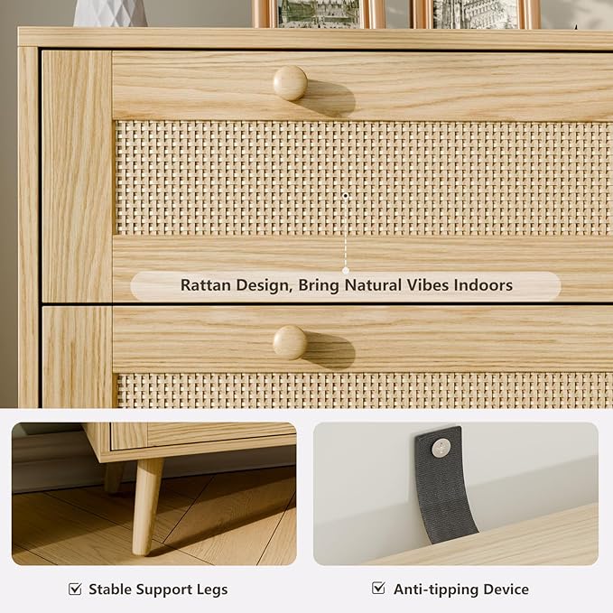 3 Drawer Dresser for Bedroom, Boho Dresser Chest with Handles for Bedroom Hallway Living Room