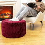 Stuffed Pouf Ottoman High Density Foam Ottoman Pouf for Living Room Bedroom Floor Storage Pouf Footstools Round Foot Rest Stool 20"x20"x12" with Foam Filler (Wine Red)