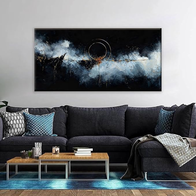 Black White Abstract Wall Art Maximalist Canvas Wall Art Decor Prints Gold Circle Modern Abstract Wall Decor Artwork For Living Room Bedroom Kitchen Office Artwork Ready To Hang 24" × 48"