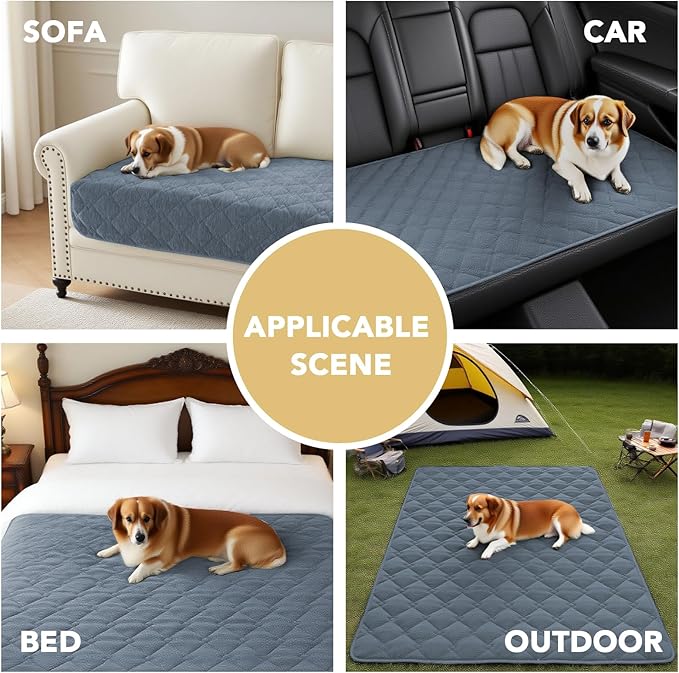 H.VERSAILTEX Couch Cover Chenille Pet Fuzzy Sofa Covers for 2 Cushion Couch Anti Slip Washable Sofa Slipcovers with Strap Soft Couch Protector Cover for Dogs Cats Kids(36" x 63", Stone Blue)