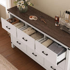 LINSY HOME Dresser for Bedroom with 9 Drawers, 59” Wide Chest with Deep Drawer, Modern Farmhouse Dresser TV Stand with Metal Handles, Wood Storage Cabinet for Closet, Living Room, Hallway, Off White