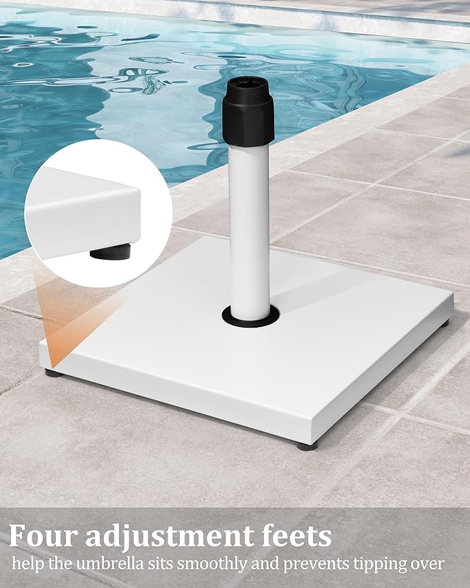 45lbs Patio Umbrella Base - Heavy Duty Outdoor Patio Market Umbrella Stand for Deck, Poolside, Balcony, Wind-Resistant Design, White