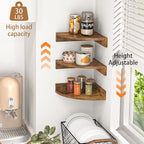 Fun Memories Corner Shelf Wall Mount, Wood Floating Corner Shelves, Corner Wall Shelf for Bedroom, Bathroom, Kitchen, Living Room (Brown, 3 Pack)