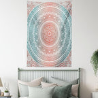 Ambesonne Teal and Coral Tapestry, Ombre Mandala Art Antique Gypsy Folk Pattern Cosmos Image, Wall Hanging for Bedroom Living Room Dorm Decor, 40" X 60", Teal Coral