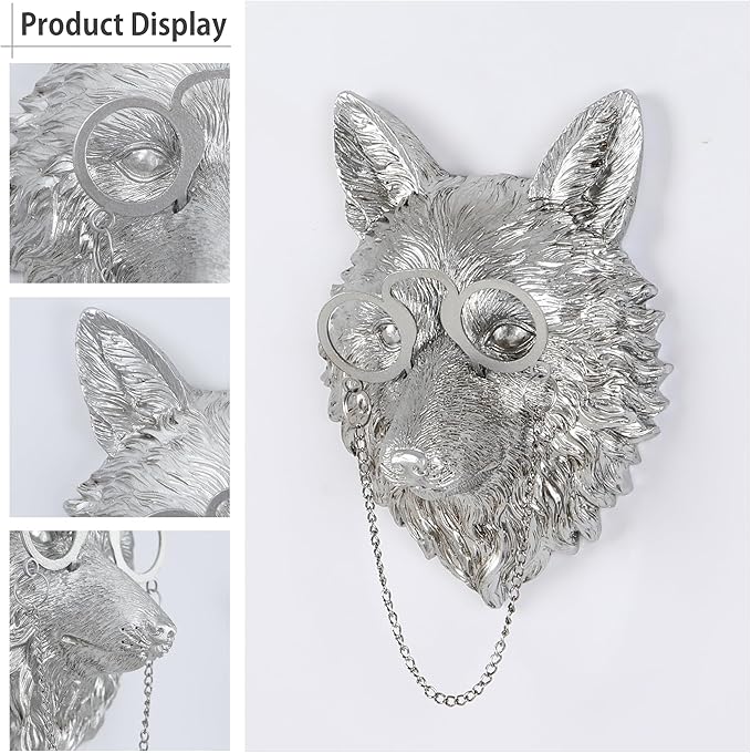 UITWMKTG Silver Animal Head Wall Decor Modern Home Decor Resin Animal Sculptures Wall Mount Vintage Head Wall Art for Living Room Hanging Decoration Fox