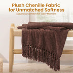 Yoenille Rust Brown Chenille Throw Blanket for Couch Bed，Soft Cozy Throw Blanket with Handmade Fringe, Decorative Blanket for Sofa Chair Living Room for Gift, (Rust Brown,60" x 80")