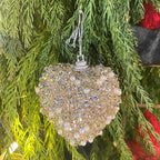 Champagne Christmas Ball Heart Ornaments 10Pcs Glitter Sequin Heart Shaped Baubles Decoration Valentines Pearl Foam Hanging Decor(2.36in)