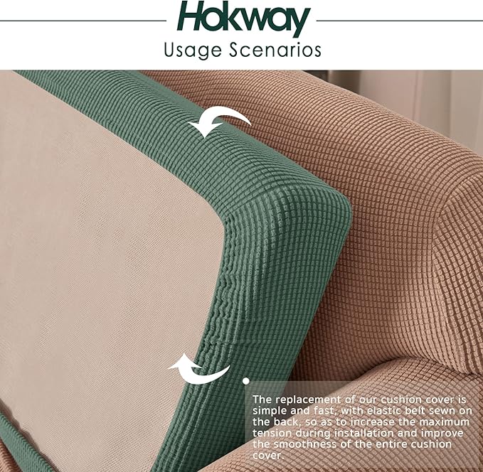 Hokway Stretch Couch Cushion Slipcovers Reversible Cushion Replacement Slipcovers Sofa Cushion Covers(Celadon, 2)