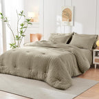 HYMOKEGE Linen California King Comforter Set Seersucker 7 Pieces, All Season Luxury Bed in a Bag for Bedroom, Bedding Set with Comforter, Sheets, Pillowcases & Shams