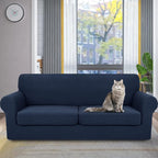 YEMYHOM Latest Checkered 3 Pieces Couch Covers for 2 Cushion Couch High Stretch Sofa Cover with 2 Extra Large Seat Cushion Covers Anti Slip Elastic Slipcovers (Navy), 71"-91"(2 Cushions)