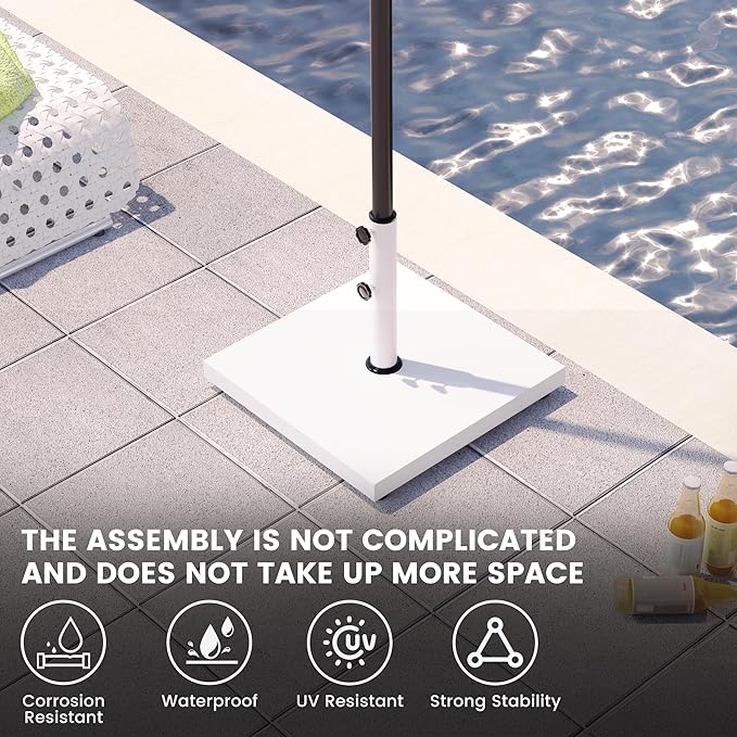 Sundale Outdoor Umbrella Base 42lbs with Stainless Steel Umbrella Tube, Heavy Duty Square Metal Built-in Cement Umbrella Stand, White