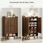 ONBRILL Shoe Cabinet with Cross Molding Doors, 6-Tier Shoe Storage Cabinet with 3 Adjustable Shelves and Metal Legs, 45'' Tall Shoes Rack Organizer Cabinet for Entryway, Front Door, Walnut
