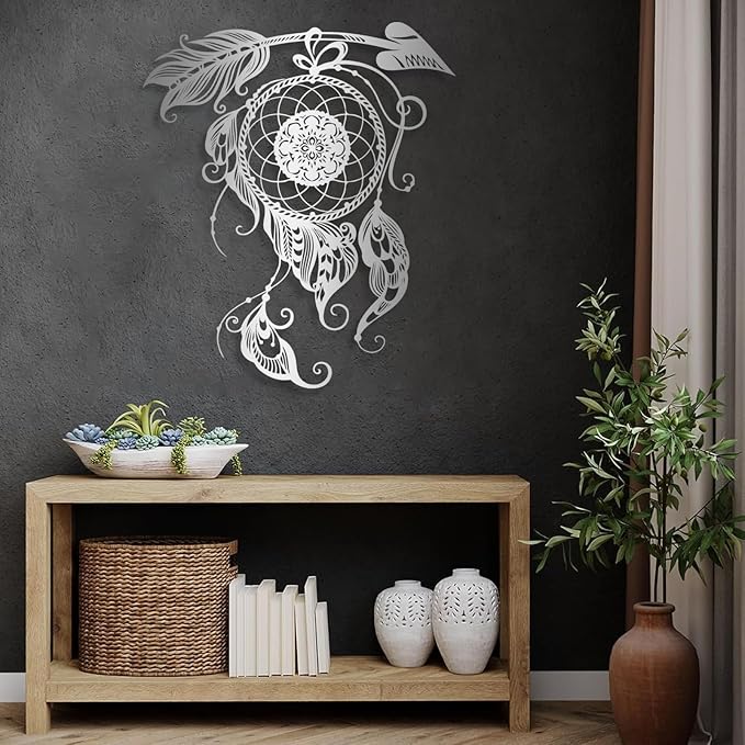 Metal Wall Art Dream Catcher Decor, Dream Catcher Wall Decor Large, Boho Wall Decor, Boho Dream Catcher, Dream Catcher Design, Metal Wall Decor, Interior Decor (White, 30"x26"/76x66cm)