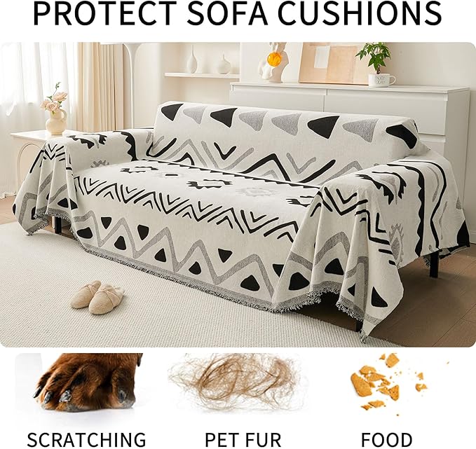 HAOMAIJIA Non Slip Couch Cover Sofa Covers for 3 Cushion Couch Washable sectional Couch Covers for Dogs pet Furniture Protector Couch Cover Blanket for Living Room (My-Black, 71"x134")