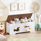 HOOBRO Toy Box, Toy Chest with 2 Safety Hinges, 43.3" Storage Bench, Wooden Storage Chest, for Entryway, Bedroom, Living Room, White and Walnut WH495CW01