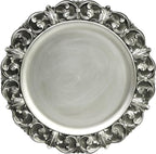 13" Antique Silver Charger Plates, Set of 6 Plastic Textured Chargers for Dinner Plates with Embossed Rim, Table Décor, Party, Wedding, Holiday