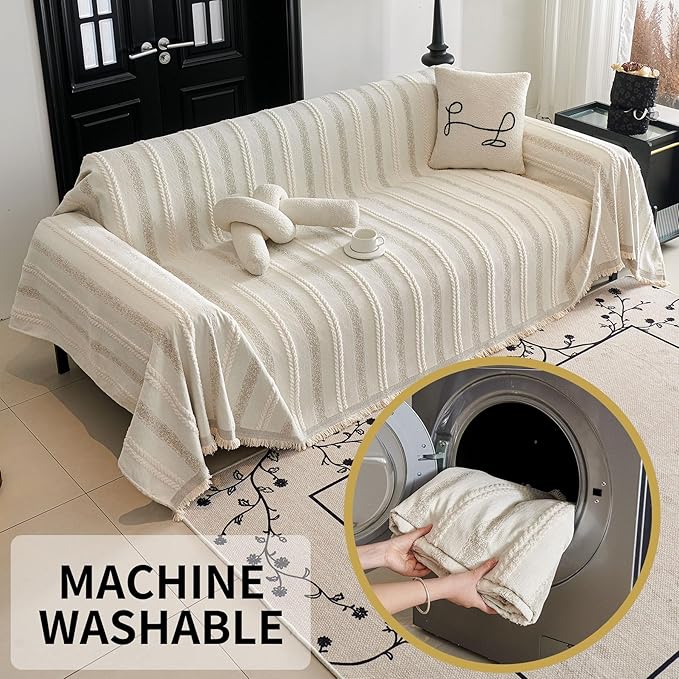 HAOMAIJIA Non Slip Couch Cover Sofa Covers for 3 Cushion Couch Washable sectional Couch Covers L Shaped for Dogs pet Furniture Protector Couch Cover Blanket for Living Room (Cream White 71"x134")