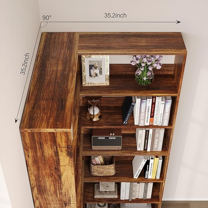 4 EVER WINNER Corner Bookshelf, 6 Tier Bookcase with LED Light and Storage, Industrial Tall Bookshelf Etagere Bookcase, 71” Corner Book Shelf with Storage Display Rack with Baffles for Home Office