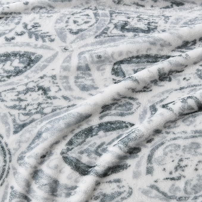 Oversized Vintage Pattern Blanket 120x120 Inches, Giant 10'x10' for Bed, Travel, and Camping, Extra Large Soft Blanket for The Whole Family and Outdoor, Grey