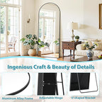 Full Length Mirror, 71"x28" Oversized Floor Mirror Freestanding, Full Body Mirror Floor Standing Mirrors with Stand, Hanging Mounted Mirrors for Bedroom Living Room, Black, Arched Style