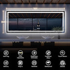 ISKM 96'' x 36'' LED Mirror for Bathroom Lighted Vanity Mirror for Wall Front Lights + Backlit LED Bathroom Mirror Anti-Fog Tempered Glass ETL Listed