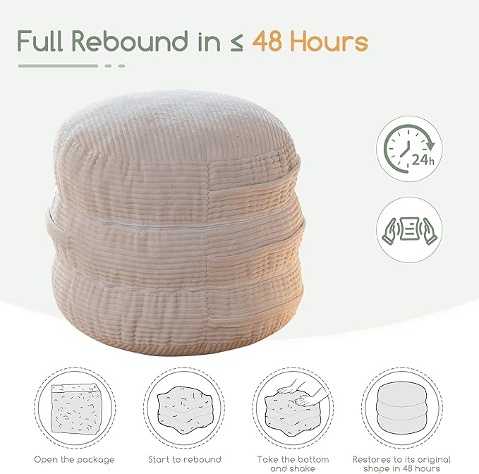 HIGOGOGO Pouf Ottoman Stuffed Round Modern Foam Filled Foot Rest Poufs 20 X 18 Inches Modular Ottomans Separated Into Floor Cushions for Living Room Chair Decorative Stool, Beige
