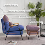 MCombo Accent Recliner Chair with Ottoman, Modern Fabric Armchair, Upholstered Sofa Bed for Living Room Bedroom, Small Space 4055 (Black Frame, Blue)