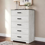 Signature Design by Ashley Shawburn Rustic 5 Drawer Chest of Smooth-Gliding Drawers and Safety Stop, White & Gray