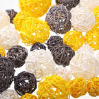Patelai 72 Pcs Wicker Rattan Balls Decorative Balls for Vase Centerpiece Bowls Orbs Filler for Spring Summer Craft Home Decor, 4 Sizes(Yellow, Gray, White)