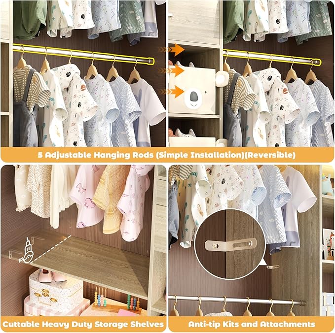 Armocity 8FT Closet System, 96 inches Closet Organizer System with Drawers, Closet Systems for Walk-in Closet, Built in, Greige Oak