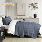 HORIMOTE HOME Steel Blue King Size Quilt Set - Soft Microfiber Bedspread with 2 Shams, Lightweight & All-Season Geometric Coverlet for Cozy Bedding