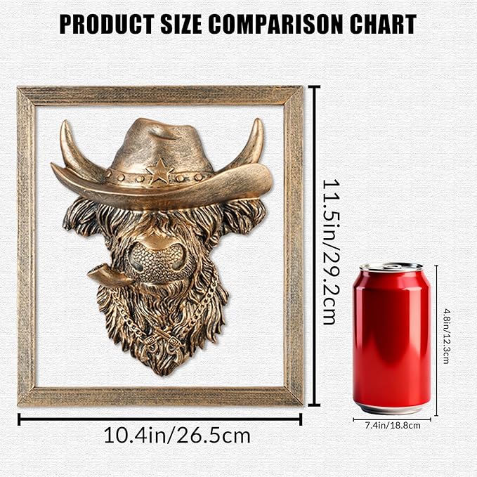 Zotabe 5PCs Animal Heads Wall Decor, Animal Sculptures Wall Dec, Bull Head Wall Decor, Vintage Wall Sculpture, Resin Wall Hanging Decoration for Living Room Bedroom Kitchen Gift (Cowboy Bovine, 1)