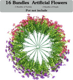 Artificial Fake Flowers Plants for Outdoors Spring Summer Decoration,16 Bundles Faux Flowers Silk Daisy Plants UV Resistant for Outside Planters Front Porch Patio Window Garden(Light Purple,Fuchsia)