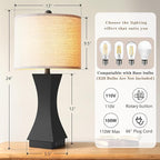 24.5" Modern Table Lamp Set of 2, 3-Way Dimmable Bedside Lamps with USB C & A Charging, Farmhouse Resin Nightstand Lamps with Beige Linen Shade for Bedroom, Living Room, Home Office (Black)