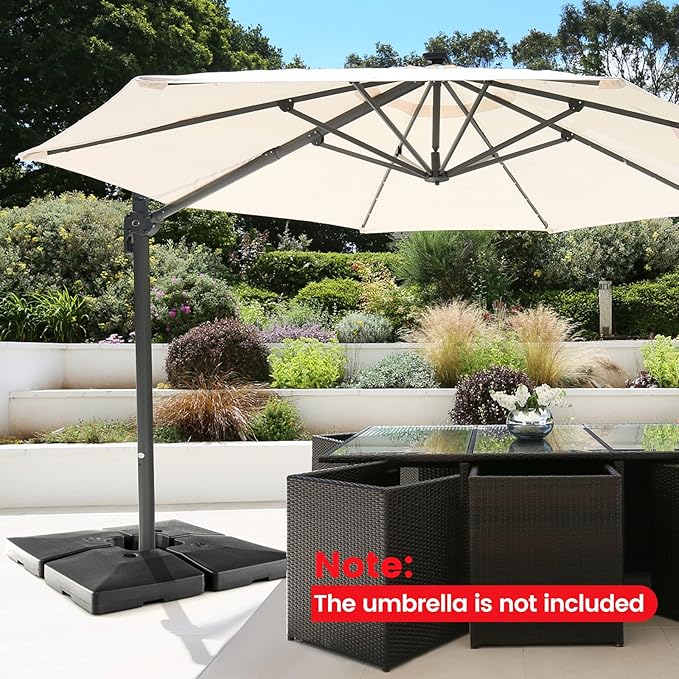 Giantex 284 lbs Fillable Offset Patio Umbrella Base, 4PCS Umbrella Stand Water Sand Weight for Cantilever Umbrella, 4 Connecting Pins, Easy-Filling Spouts, Outdoor Market Umbrella Holder for Garden