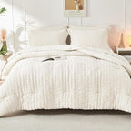 HYMOKEGE Ivory California King Comforter Set Seersucker 7 Pieces, All Season Luxury Bed in a Bag for Bedroom, Bedding Set with Comforters, Sheets, Pillowcases & Shams
