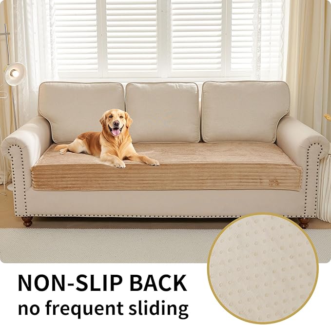 HAOMAIJIA Waterproof Couch Cover for Dogs Washable,Fuzzy Pet Couch Covers for Sofa,Thick Soft Dog Bed Cover Non-Slip Couch Covers for 2 Cushion Couch Sofa Pet Friendly (Khaki, 35" x 62")