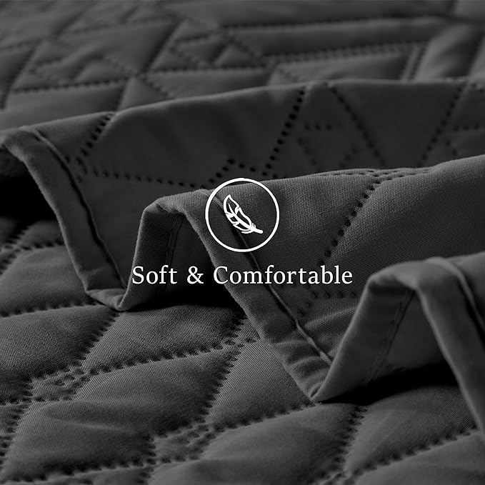 akkialla Full/Queen Size Quilt Bedding Set,Black Lightweight Microfiber Soft Bedspread,Modern Style Geoetric Pattern Coverlet Set for All Seasons,3 Piece(1 Quilt,2 Pillow Shams)