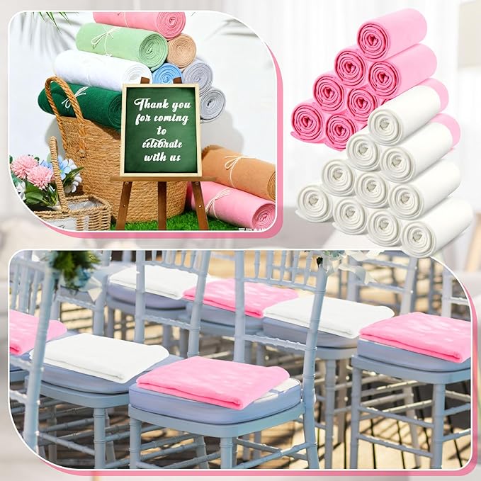 Newwiee 24 Pcs Fleece Throw Blankets Bulk 50'' x 60'' Oeko-tex Standard 100 Certified Spring Outdoor Wedding Guest Blankets Lightweight for Sleepover Donation Lap Pet Sofa Home (Light Pink/White)