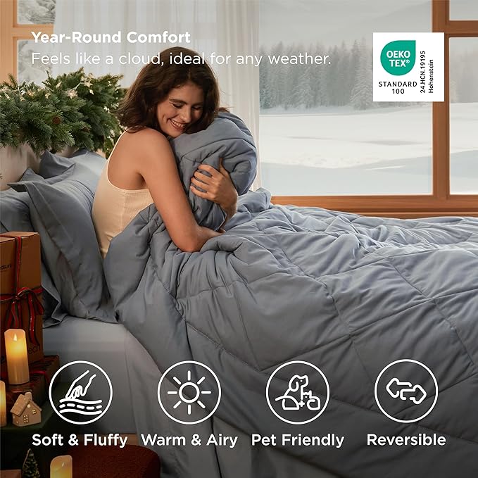 Bedsure Queen Comforter Set - 7 Pieces Reversible Grey Bedding, GentleSoft™ Queen Size Bed Set Gift for Family, Bed in a Bag with Warm Down Alternative Comforter, Sheets, Pillowcases & Shams