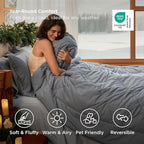Bedsure King Size Comforter Set - 7 Pieces Reversible Grey Bedding, King Size Bed Set for All Seasons, Bed in a Bag with Down Alternative Comforter, Sheets, Pillowcases & Shams