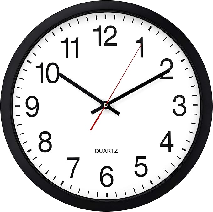 Bernhard Products Black Wall Clock, 2 Pack Silent Non Ticking - 16 Inch Extra Large Quality Quartz Battery Operated Round Easy to Read Home/Office/Business/Kitchen/Classroom/School Clocks