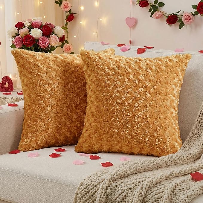 FUTEI Brown Decorative Throw Pillow Covers 22x22 Inch Set of 2,Soft Solid Rose Swirl Textured Cushion Case,Valentine's Day Decor for Couch Living Room