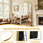Full Length Mirror, 68"x26" Oversized Floor Mirror Freestanding, Full Body Mirror Floor Standing Mirrors with Stand, Hanging Mounted Mirrors for Bedroom Living Room, Gold, Arched Style