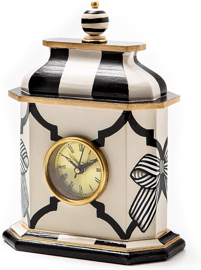 MACKENZIE-CHILDS Desk Clock, Decorative Wood Clock for Kitchen and Living Room, Pretty as a Bow