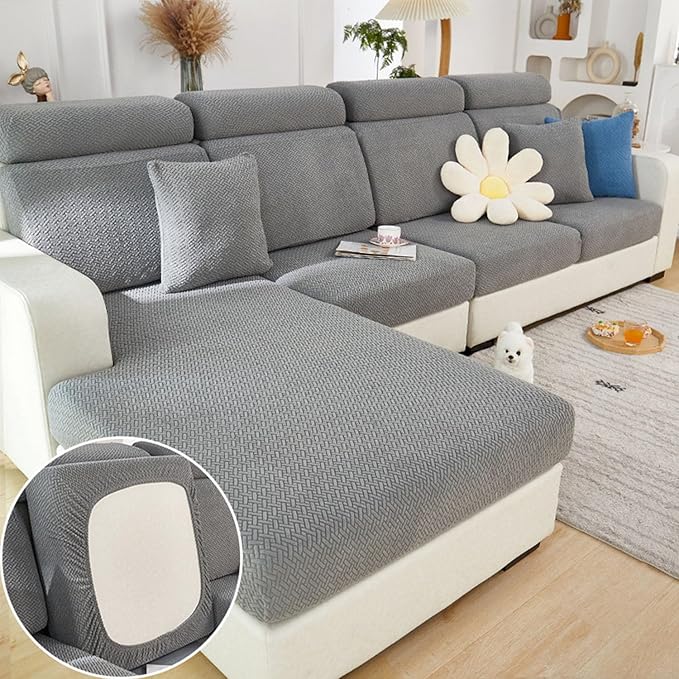 Sofa Covers Couch Covers for Sofa Pet Friendly Couch Cushion Covers Universal Sofa Covers Washable Stretch Slipcovers for Sectional Sofa (Texture Gray,Chaise Cover)